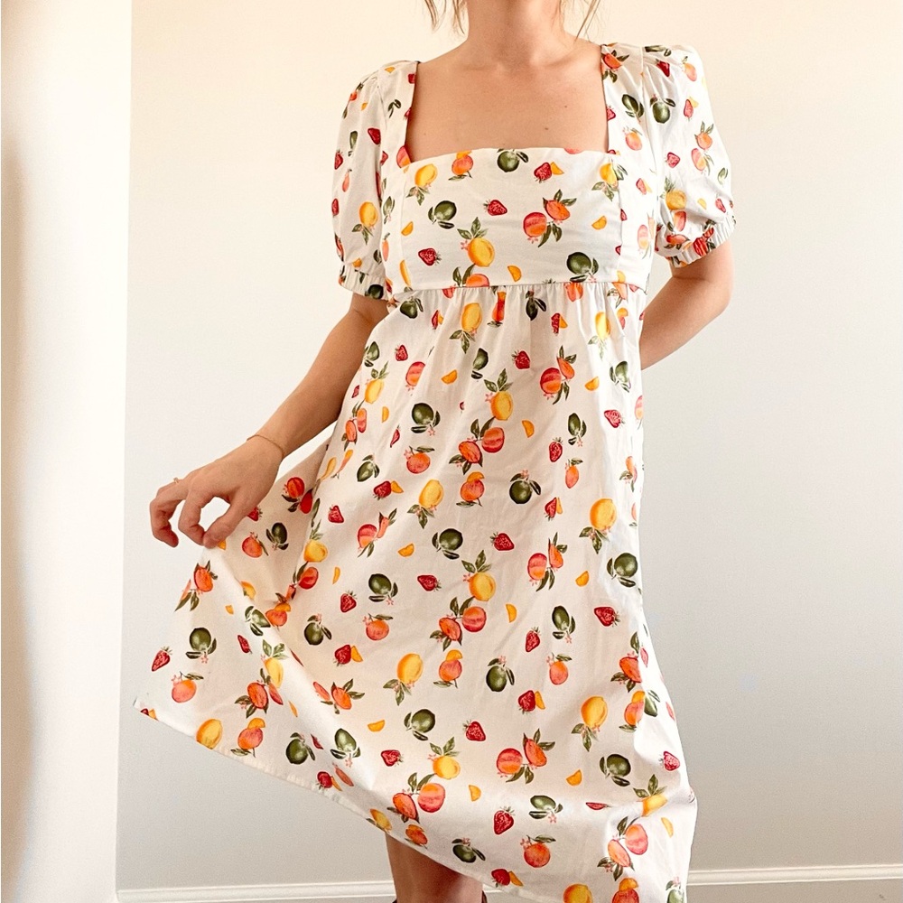 Wild Fable Fruit Print Puff Sleeve Babydoll Dress - Picture 2 of 5